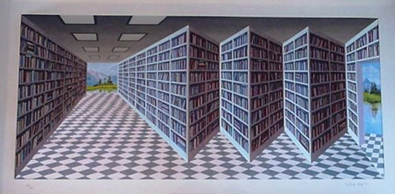 Patrick Hughes 3-D Optical Pencil Signed & Number: ARTIST: Patrick Hughes TITLE: Reading 2002 MEDIUM: Hand Painted Multiple with Lithography SIGNED: Pencil Signed - Bottom Right NUMBERED: 28/40 - bottom left DATED: 2002 DIMENSIONS: 16 1/2 X 31 X 7 1/4