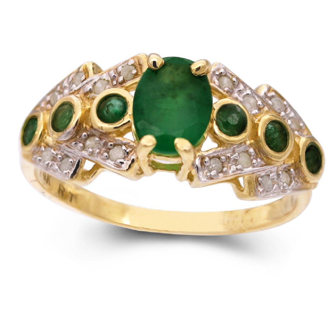 14K Yellow Gold Emerald Ring with Diamonds (1 of 5)