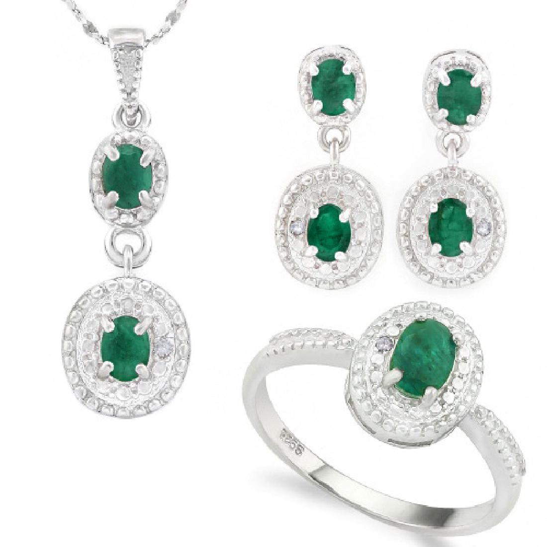 925 STERLING SILVER SET WITH EMERALD & DIAMOND (1 of 2)