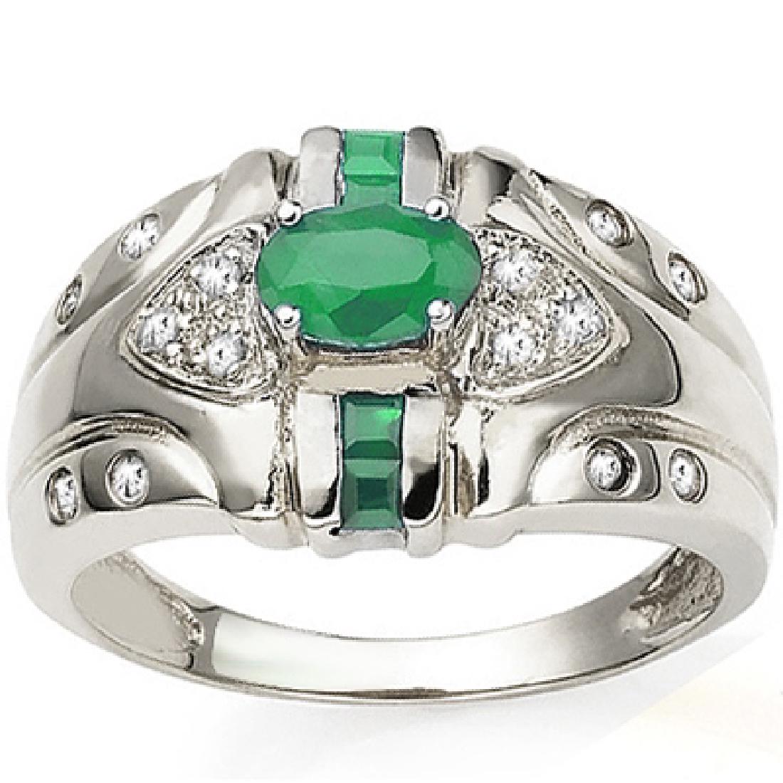 925 STERLING SILVER RING WITH EMERALD & DIAMOND (1 of 2)