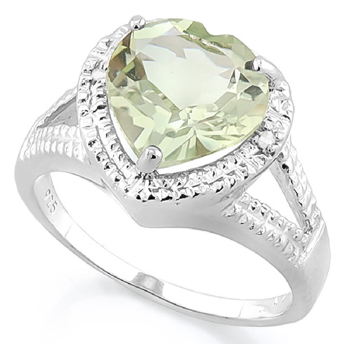925 STERLING SILVER RING WITH GREEN AMETHYST & DIAMOND (1 of 2)