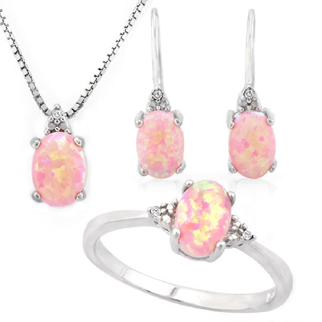 BEAUTIFUL 925 STERLING SILVER SET WITH CREATED PINK (1 of 2)