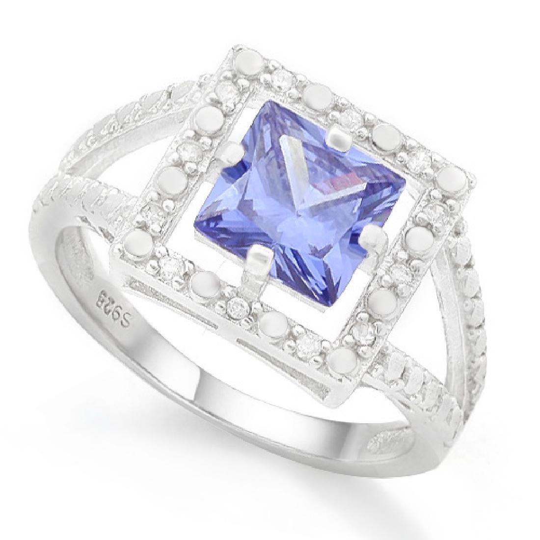 925 STERLING SILVER RING WITH LAB TANZANITE & DIAMOND: FANTASTIC ! 2 2/3 CARAT LAB TANZANITE & DIAMOND 925 STERLING SILVER RING