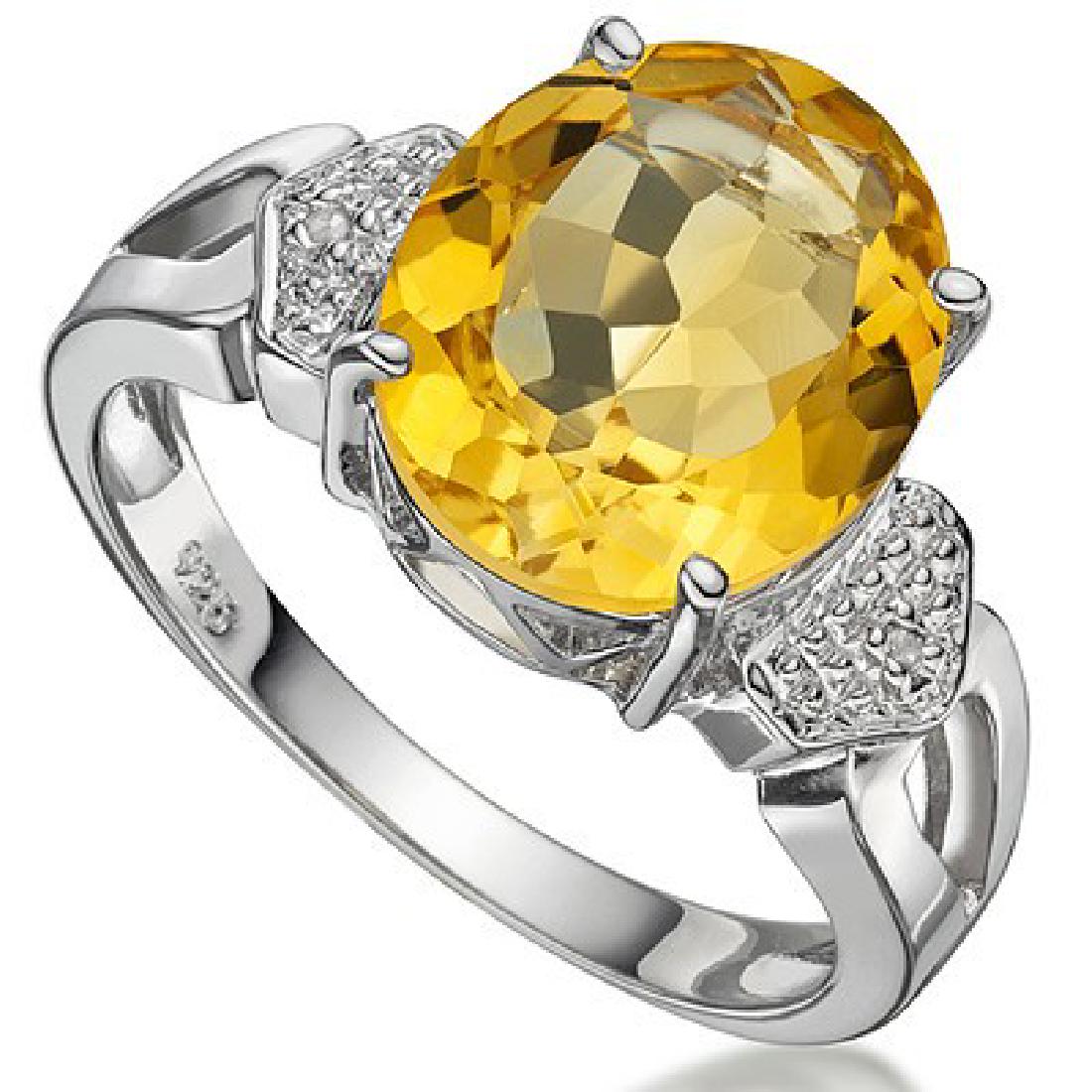 925 STERLING SILVER RING WITH CITRINE & DIAMOND: SPARKLING 4.91 CARAT TW (3 PCS) CITRINE & GENUINE DIAMOND 925 STERLING SILVER RING