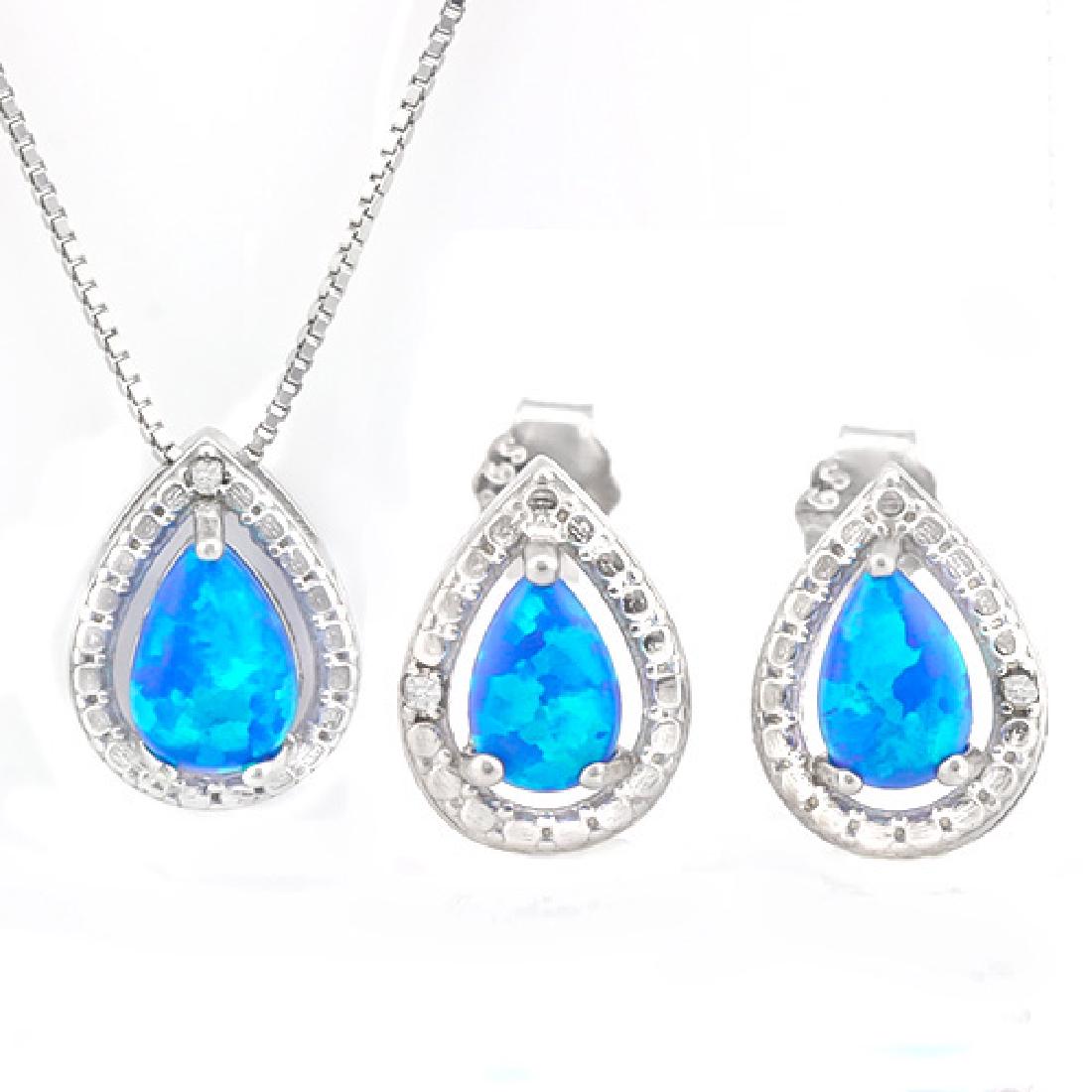 SPECTACULAR CREATED BLUE OPAL & DIAMOND 925 STERLING (1 of 3)