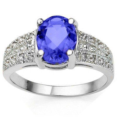 BRILLIANT 14K SOLID WHITE GOLD TANZANITE RING: THIS RING USED OVAL 6X8MM 1.29 CT GENUINE VIBRANT BLUE TANZANITE & 16 PCS 0.9MM (0.08CT) WHITE DIAMOND CRATED IN 14K SOLID WHITE GOLD . RING SIZE : 7=US / O=UK METAL WEIGHT : 2.95 GRAM METAL STAMPED: