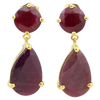 11 CT RUBY DANGLING STERLING SILVER EARRINGS: THIS EXCELLENT EARRINGS IS CONSIST OF PEAR SHAPE 10X15MM 11.50 CT GENUINE INDIAN RUBY & 2 PCS ROUND 8MM (4.5CT) GENUINE INDIAN RUBY SET IN 0.925 STERLING SILVER W/ PLATINUM. METAL WEIGHT : 3.7 GRAM PR