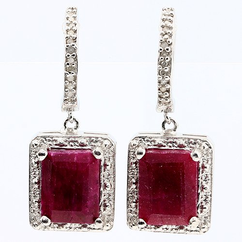 ELEGANT 6CT OCTAGON INDIAN RUBY & DIAMOND EARRINGS: Information Product Code:ER-GS1347_925W_W_RUB_DS Metal: 0.925 STERLING SILVER W/ PLATINUM Product Type: Earrings Metal Weight: 4.6g Stone Detail :