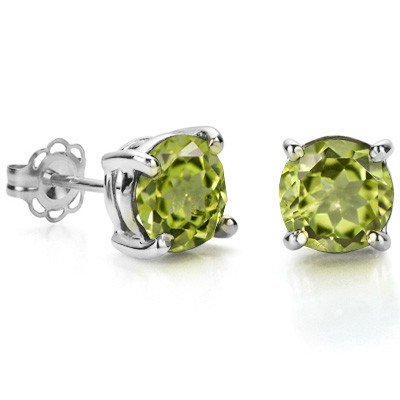 Amazing 6mm/2CT Round Peridot Stud Silver Earring: Product Code: ER-STUD_RND6MM_925W_W_PE Metal:0.925 STERLING SILVER W/ PLATINUM Product Type: Earrings Metal Weight: 0.70g Stone Detail : Stone Type: Peridot