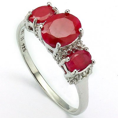 Lucious Oval Ruby and Diamond in Silver Ring: Information Product Code: RI-EMGS051_925W_W_RUB_DS Metal : 0.925 STERLING SILVER W/ PLATINUM Product Type : Gemstone Ring Metal Weight :2.20g Ring Size :7=US, O=UK Stone Detail: Stone Type: Dyed Ruby 
