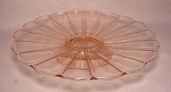 Pink depression footed cake plate