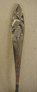 Sterling souvenir Bermuda spoon: Sterling souvenir Bermuda spoon Spoon is 5 1/4" long with banana tree cut design made by Watson silver co.