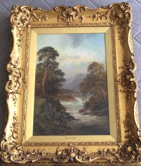 Dipinti Antichi: William Langley "Capel Curig" XIX secolo olio su tela cm.31x46