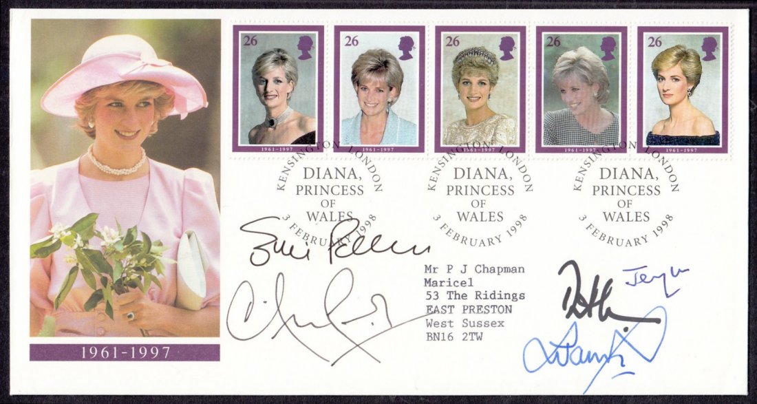 Stamps : Autographs: David Cameron, Eric Pickles, Jeremy Hunt & Liam Fox: Autographed on 1998 Princess Diana Royal Mail FDC. Typed address, fine.