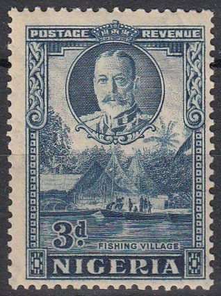 Stamps : Nigeria: 1936 3d blue, perf 12Â½ x 13Â½, Mint, slight gum toning, otherwise fine. SG 38a Cat Â£150