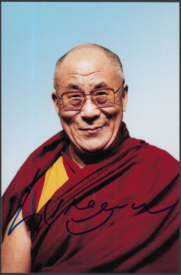 Autographs - Dalai Lama: Autographed on 9'' x 6'': Dalai Lama: Autographed on 9'' x 6'' colour photo. Cat Â£995