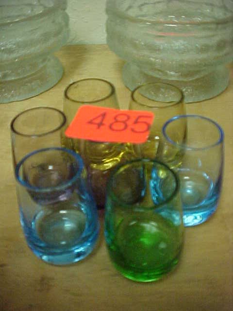 Set of seven colored shotglasses