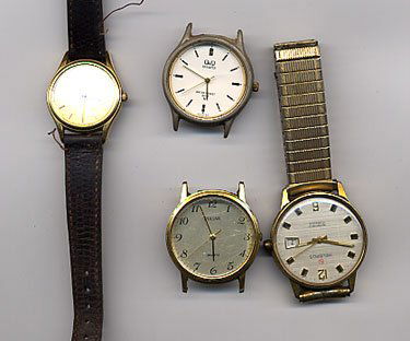 Lot of 4 mens contemporary watches: Lot of 4 mens contemporary watches - Helbros, Q&Q, Pulsar, Seiko. Condition : Poor. Crystals scratched, corrosion on the back of one. Total shipping and handling charge via Priority Mail is $8.00 to a