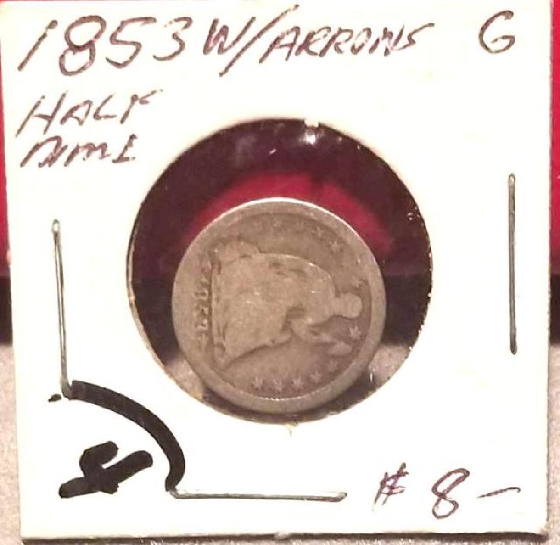 1853 SEATED LIBERTY SILVER HALF DIME  With arrows at (1 of 3)