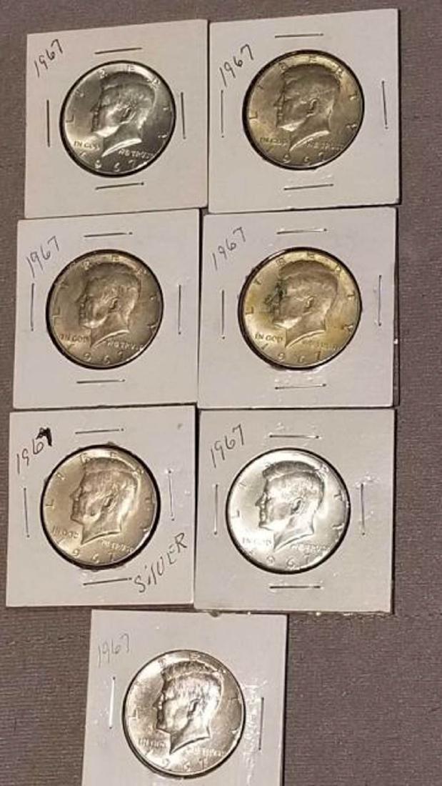 SEVEN (7) 1967 KENNEDY SILVER HALF DOLLARS (1 of 6)