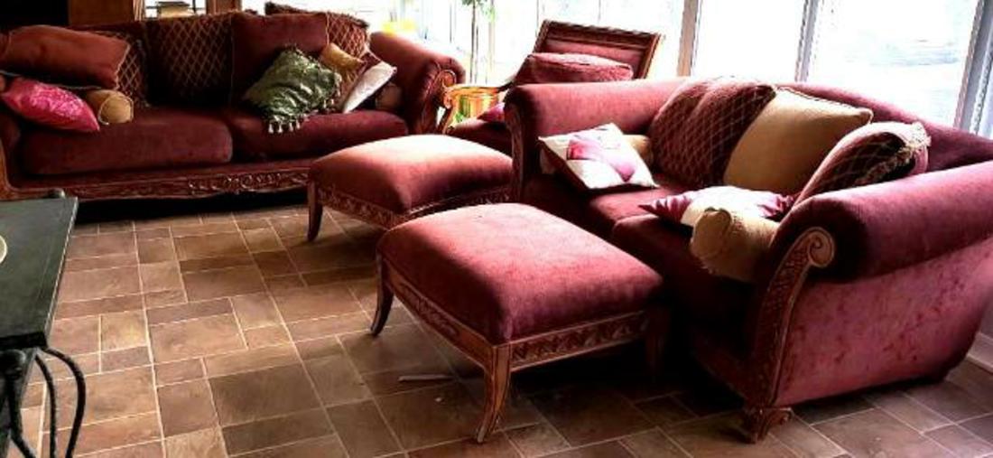 SOFA, LOVESEAT, TWO OTTOMANS, CHAIR, PILLOWS IN (1 of 20)