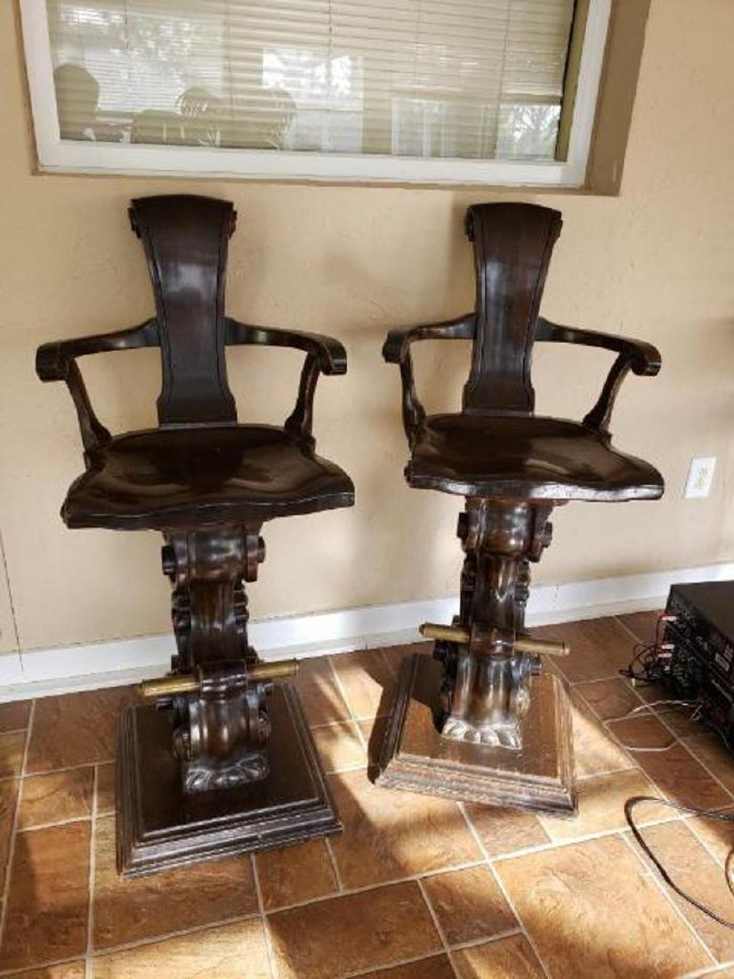 PAIR (2) MING-STYLE BACK SOLID WOOD BAR STOOLS, HIGHLY (1 of 9)