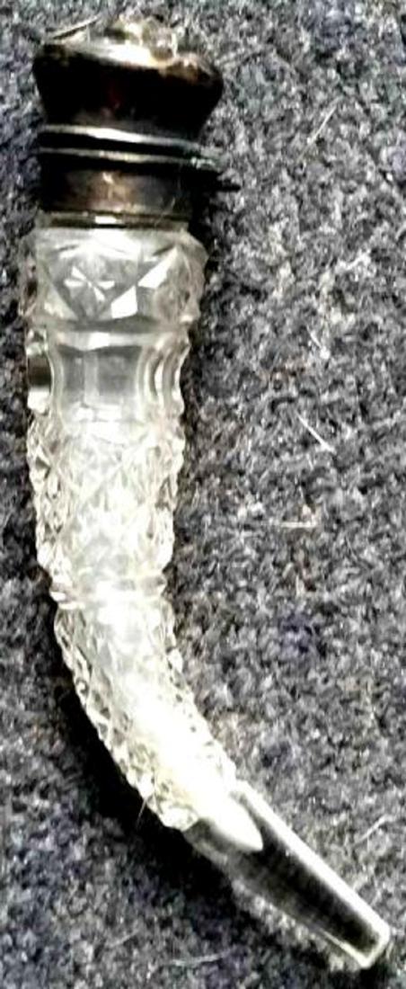 VICTORIAN SILVER/GLASS POWDER HORN CHATELAINE PERFUME (1 of 5)