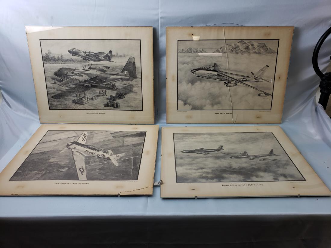 AVIATION MEMORABILIA/MILITARY PLANES/4 PRINTS USAF: Here are four VINTAGE prints of military planes, as follows: Lockheed C-130E Hercules, North American AT-6 Texan Trainer, Boeing B-52 and KC-135 Inflight Refueling. These prints would be 1950+.