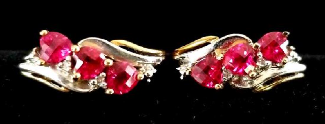 10k Yellow Gold, Diamond & Synthetic Ruby Earrings (1 of 3)