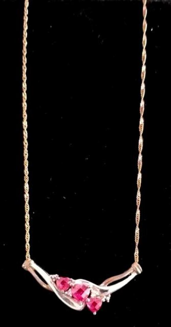 10k Diamond & Synthetic Ruby Necklace & Charm. (1 of 2)