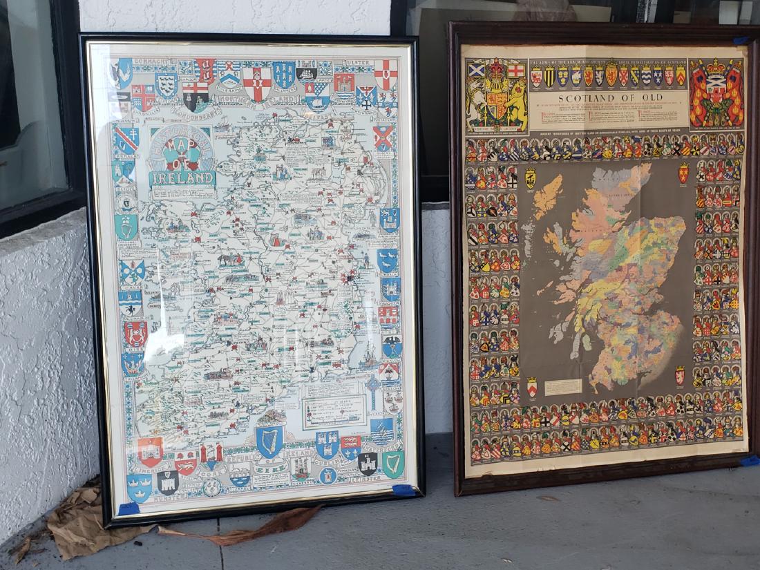 2 MAPS FRAMED, SCOTLAND OF OLD, IRELAND, BULLOCK MAPS (1 of 6)