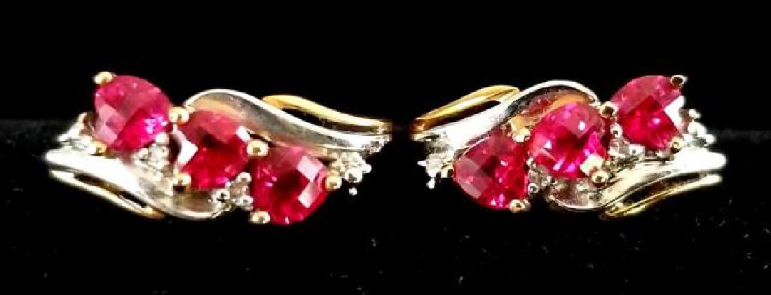 10k Yellow Gold, Diamond & Synthetic Ruby Earrings (1 of 3)