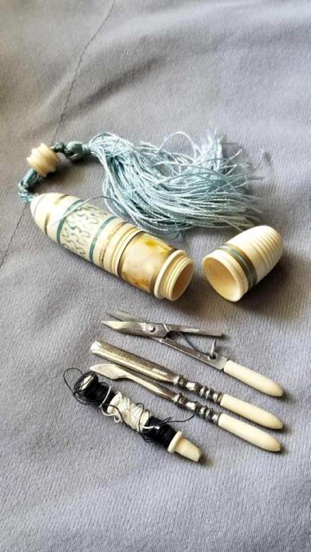 TINY ANTIQUE TRAVEL GROOMING KIT, POSSIBLY BAKELITE (1 of 7)