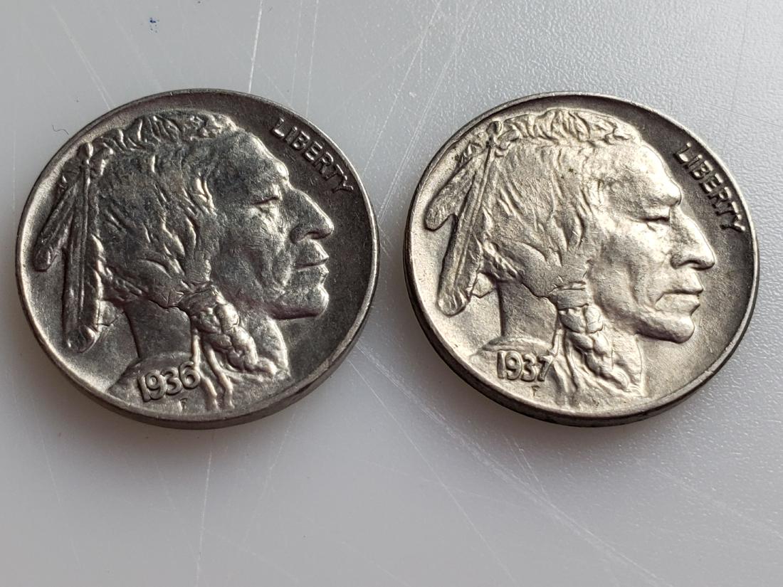 TWO (2) BUFFALO NICKELS, 1936 and 1937 (1 of 5)