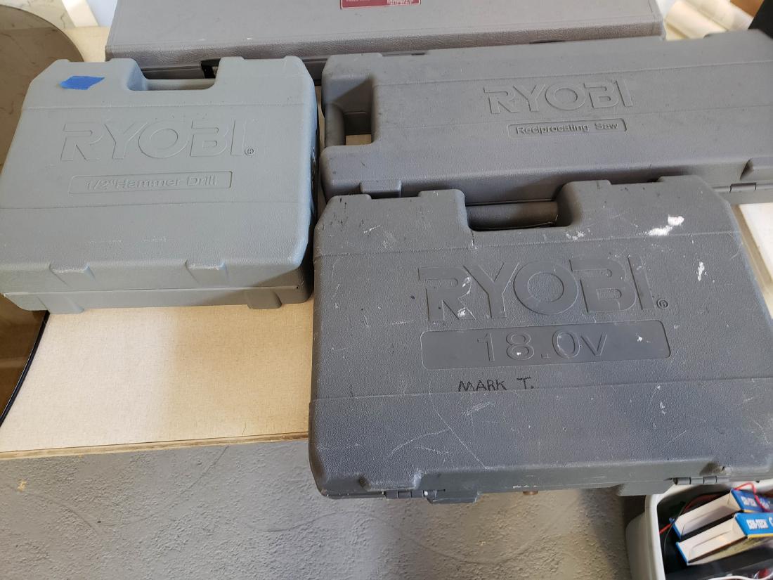 FOUR RYOBI TOOLS, Hammer Drill, Reciprocating Saw, (1 of 4)