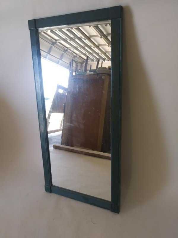 ANTIQUE WOOD FRAMED WITH SLATS BACKED MIRROR (1 of 5)