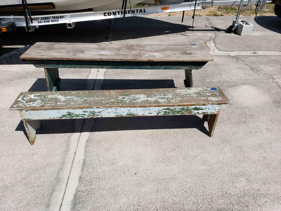 TWO PRIMITIVE DISTRESSED WOOD BENCHES, GREAT OLD PAINT: Well, you cannot find these just anywhere. This is a pair of unmatched shabby chic wood benches with the paint just the way you like to see it. The benches are about 66 inches long by 15 inches wide.