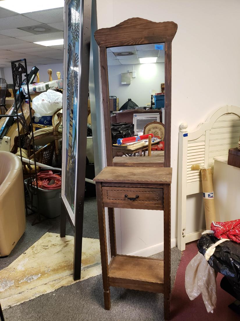 ENTRY HALL STAND, MIRROR, DRAWER, STORAGE SHELF (1 of 3)