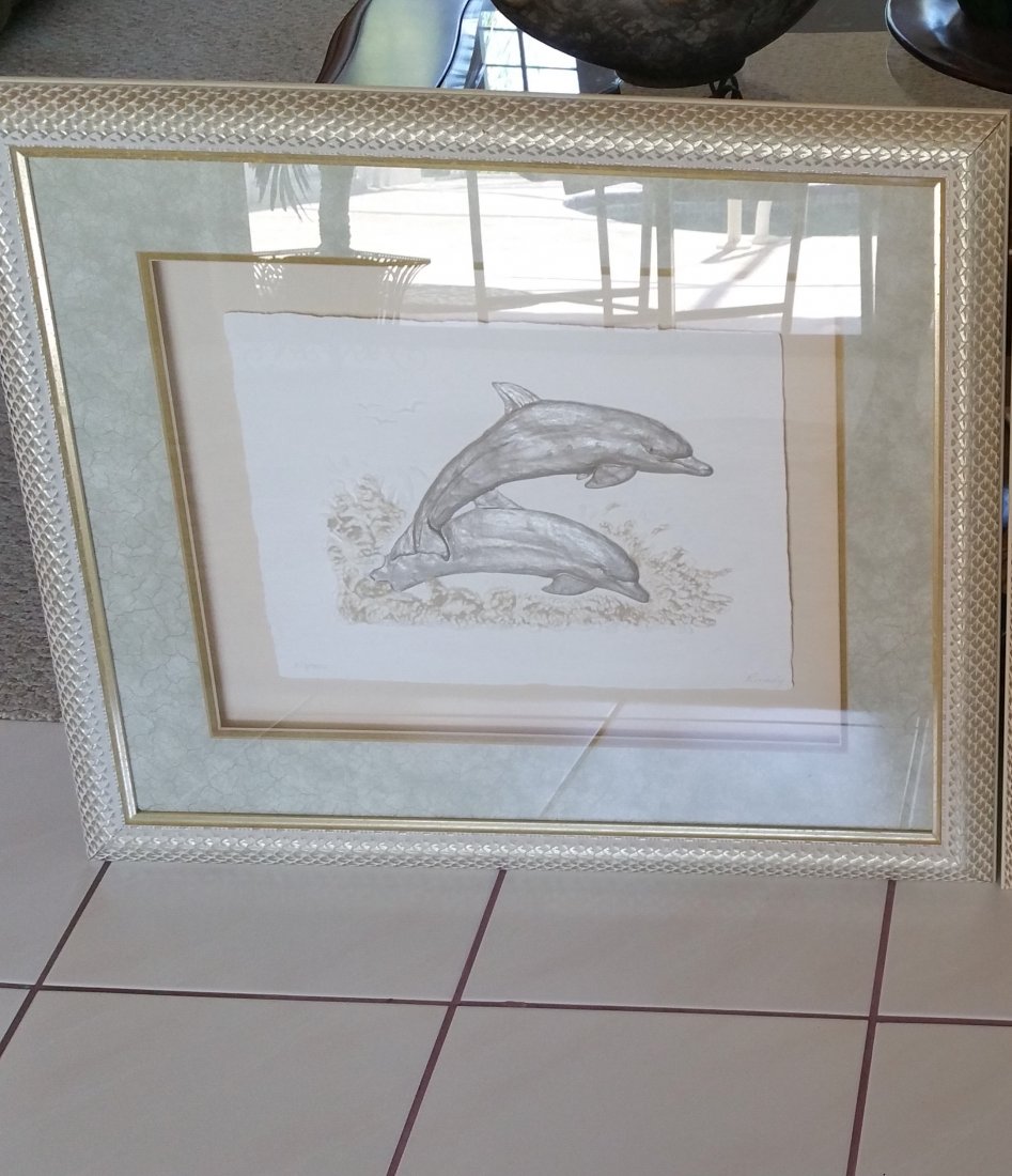 SIGNED AND NUMBERED DOLPHIN PAIR ART: Signed "Randy", paper sculpture or paper art.