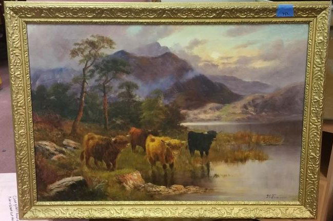 FRANCIS E. JAMIESON ORIGINAL ART SCOTTISH HIGHLAND COWS: F. E. Jamieson (1895-1950). How excited we are to be handling the sale of this wonderful artwork from the enigmatic British artist, F. E. Jamieson. Mr. Jamieson was largely a painter of Scottish lands