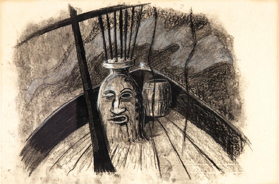 Mike Kelley: Untitled (Meditation on a Can of Vernors): Mike KelleyUntitled (Meditation on a Can of Vernors) c. 1980 Charcoal on paper Sheet: 23" x 35"; Frame: 31.75" x 45.25" Provenance: Private Collection, Los Angeles, California (acquired directly from