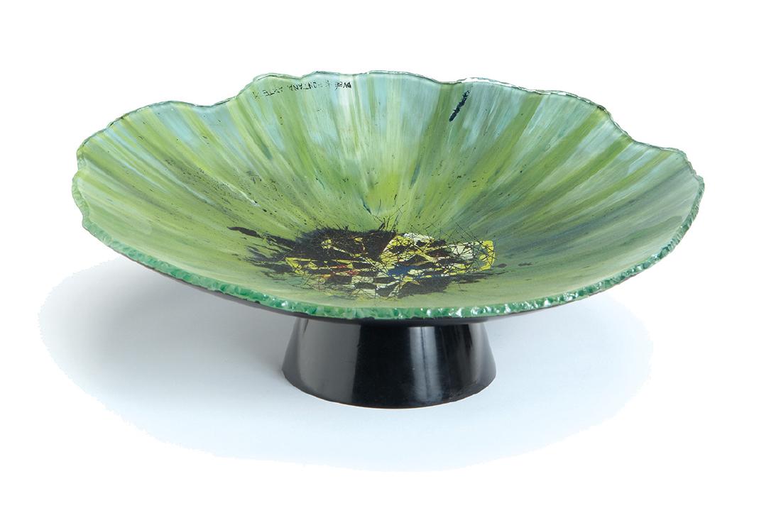 Dubé (Duilio Barnabé): Glass bowl with stand: Dubé (Duilio Barnabé)Glass bowl with stand Fontana Arte designed c. 1956 8" x 24" diameter Inscribed "Dubé * Fontana Arte*"