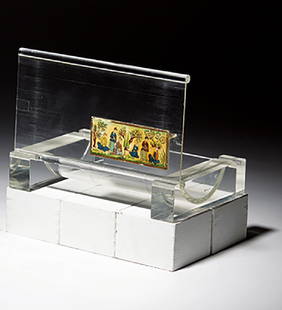 William "Billy" Haines, designer: Lidded Lucite box: William "Billy" Haines, designer Lidded Lucite box with Asian painting embellishment Executed 1960 Custom designed for 1015 North Beverly Drive residence Custom designed for 1015 North Beverly Drive