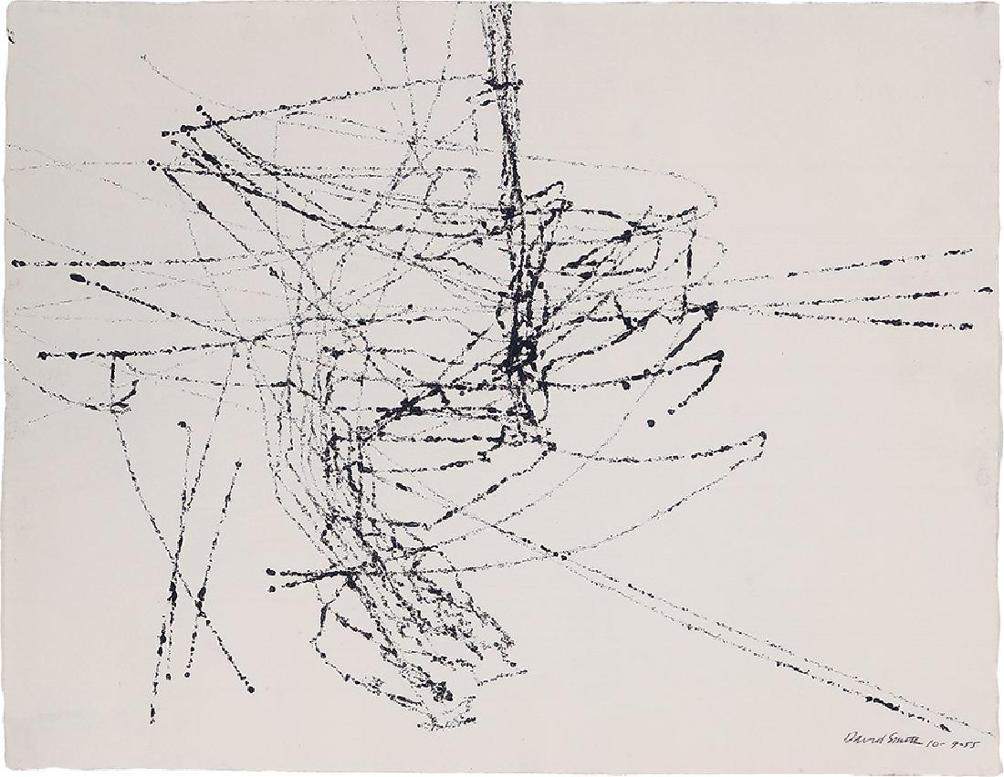 David Smith: 10-9-55: David Smith 20371 1955 Together with copy of original invoice from Margo Leavin Gallery dated February 16, 2006, two gallery mailers, and exhibition catalogue Ink on paper Signed and dated in ink lowe