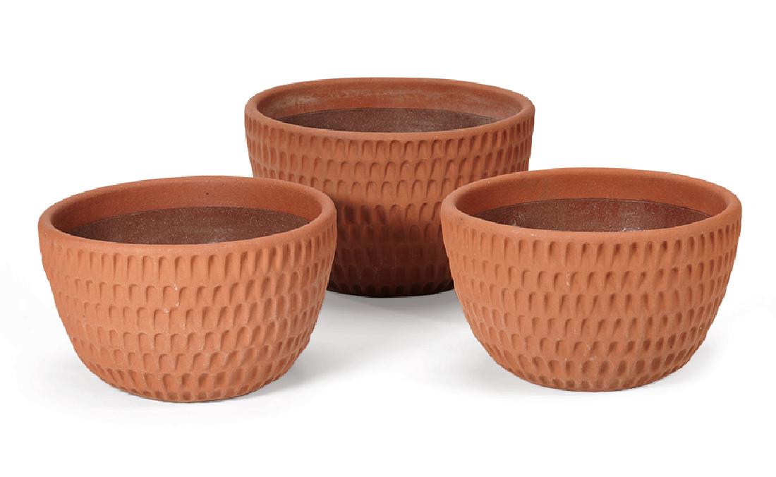 Stan Bitters: Thumb pots (3): Stan Bitters Thumb pots (3) Executed 1996-1997 Hans Sumpf Co. Hans Sumpf Co. Each dated and inscribed "H.S.C." and "RD"; two inscribed "A2112"; other inscribed "A2414" One: 14.5" x 23.75" diameter; Tw