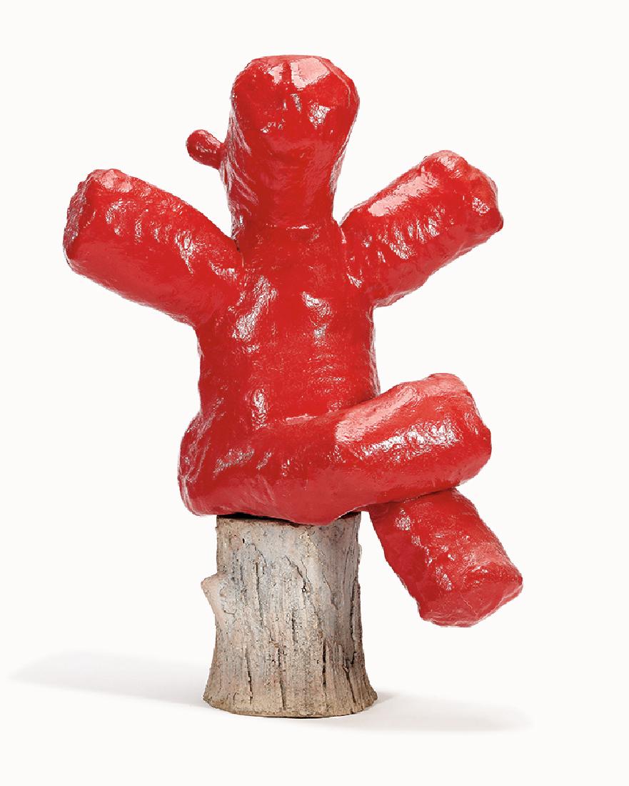 Dennis Pearson: Red Seated Beastie: Dennis Pearson Red Seated Beastie 1988 Together with copy of invoice from Posner Gallery dated December 20, 1988 Two-part fiberglass sculpture Signed, dated, and inscribed "1988 Â©/Dennis Pearson Be