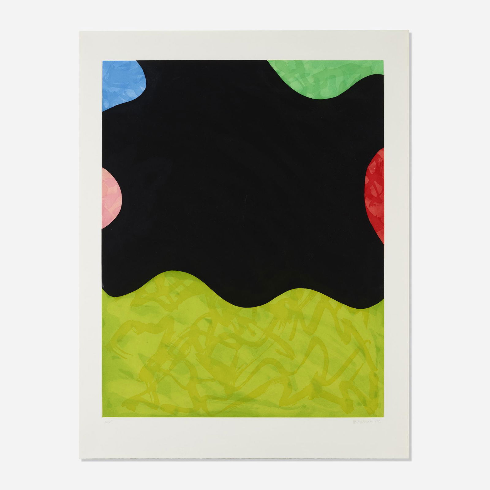 Mary Heilmann, Hip Hop: Mary Heilmann Hip Hop 2002aquatint in colors sheet: 39 h × 30 w in (99 × 76 cm) image: 32.5 h × 25.5 w in (83 × 65 cm) Signed, dated and numbered to lower margin '22