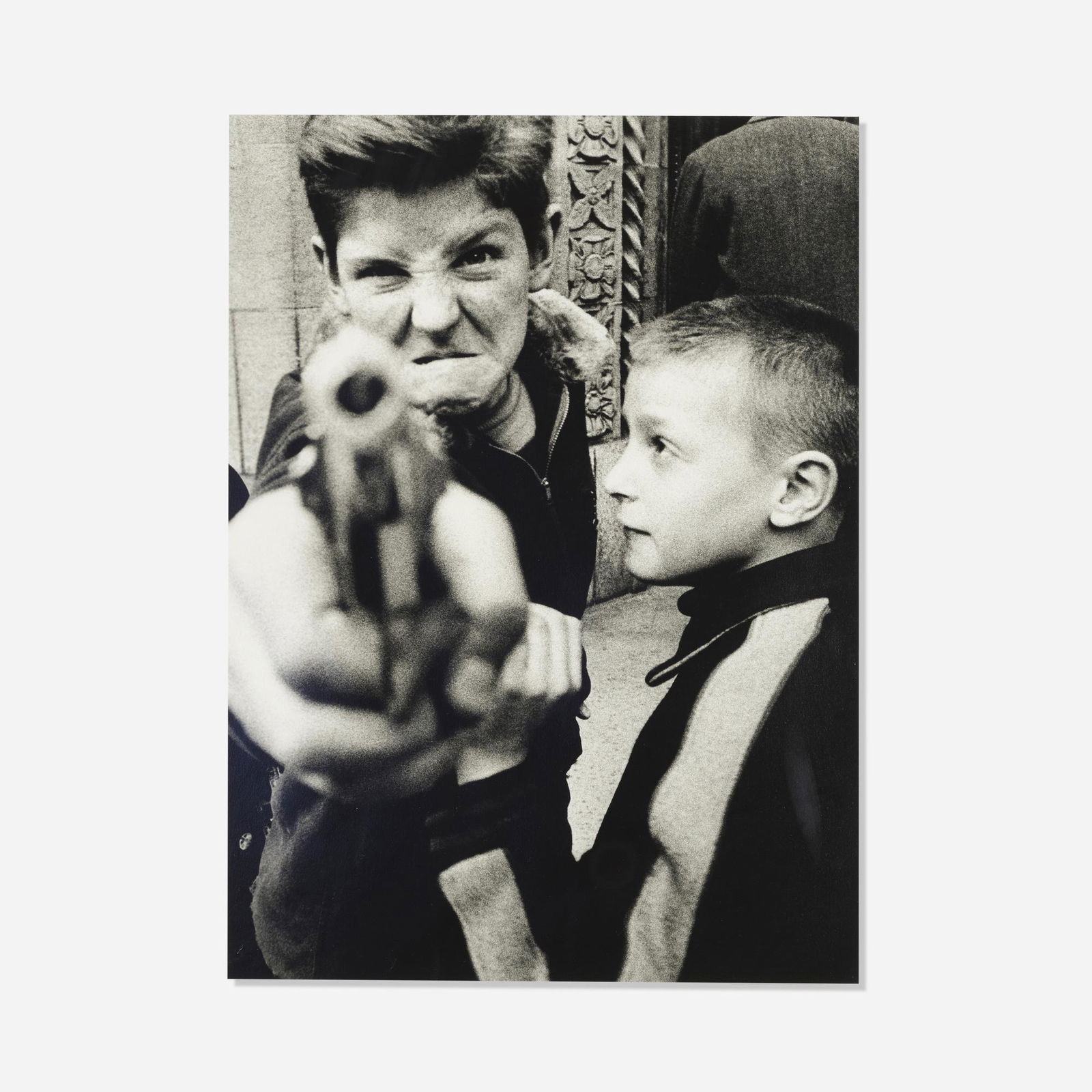 William Klein, Gun 1, New York: William Klein Gun 1, New York 1955silver gelatin print sheet: 19.75 h × 16 w in (50 × 41 cm) image: 18 h × 13.25 w in (46 × 34 cm) Signed, titled, dated and inscribe