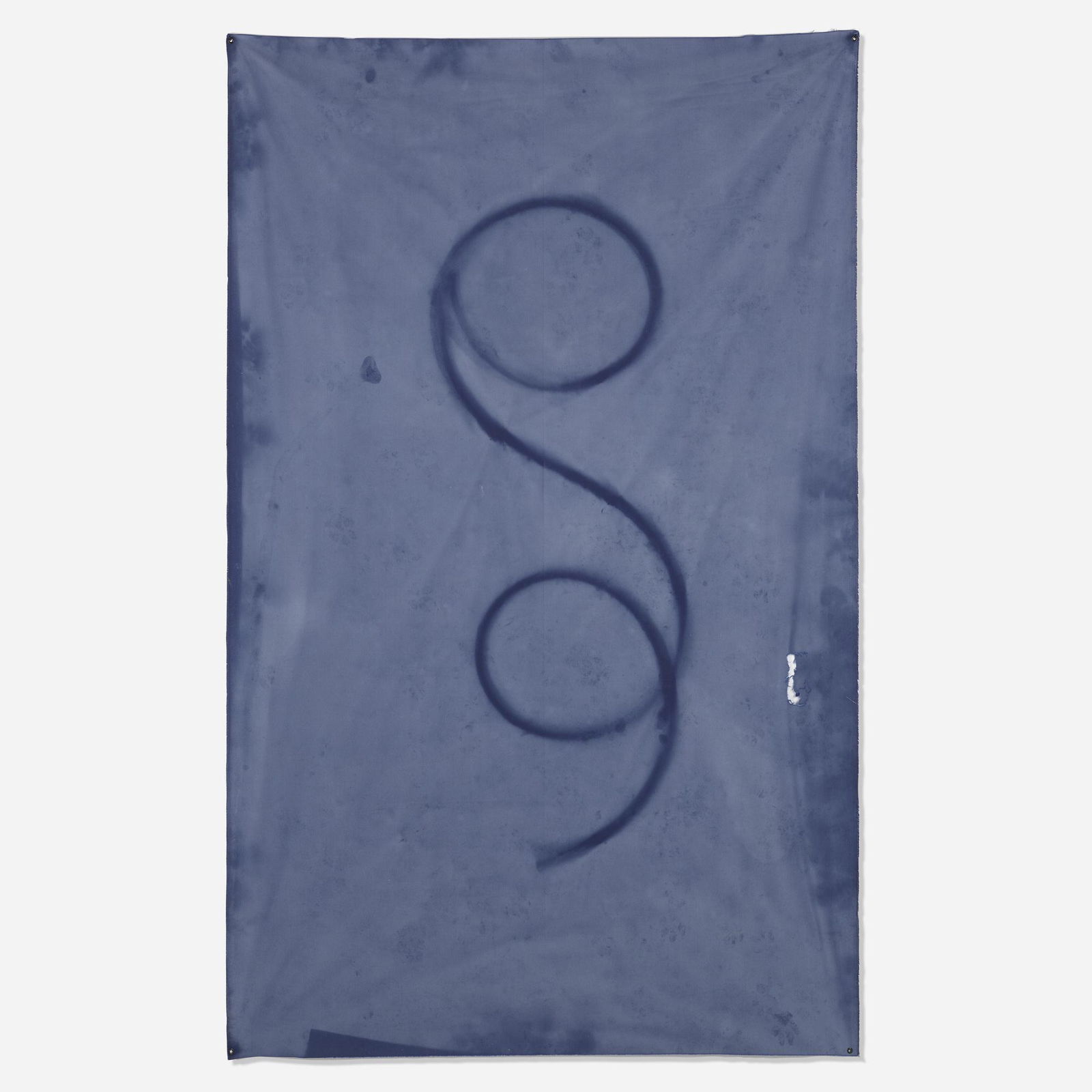 Sam Falls, Untitled (Navy Blue, Topanga, CA): Sam Falls Untitled (Navy Blue, Topanga, CA) 2011cotton polyester blend and metal grommets 74 h × 44 w in (188 × 112 cm) This work is unique. This work will ship