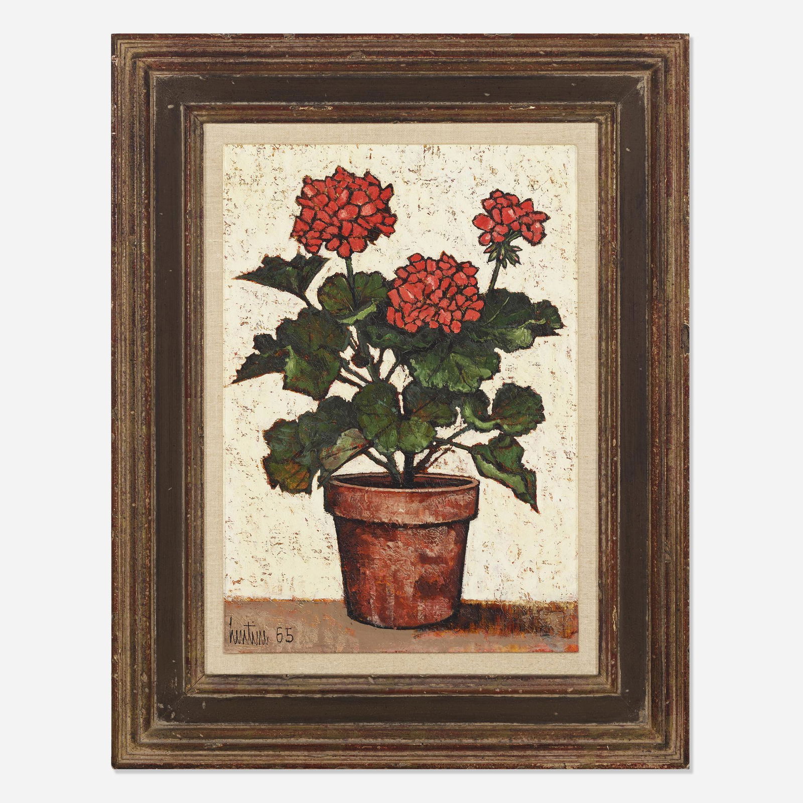 John Lentine, Geraniums: John Lentine Geraniums 1965oil on canvas 17 h × 12 w in (43 × 30 cm) Property of the Los Angeles County Museum of Art, sold to benefit acquisitions of Latin American art. Si